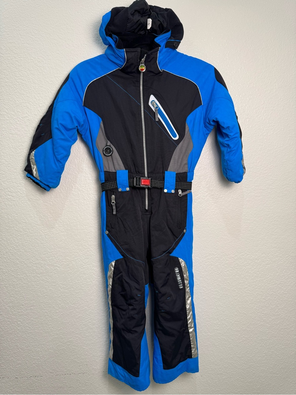 Obermeyer Kids Size 5 One Piece Ski Suit Blue Black I-Grow Insulated Snowsuit